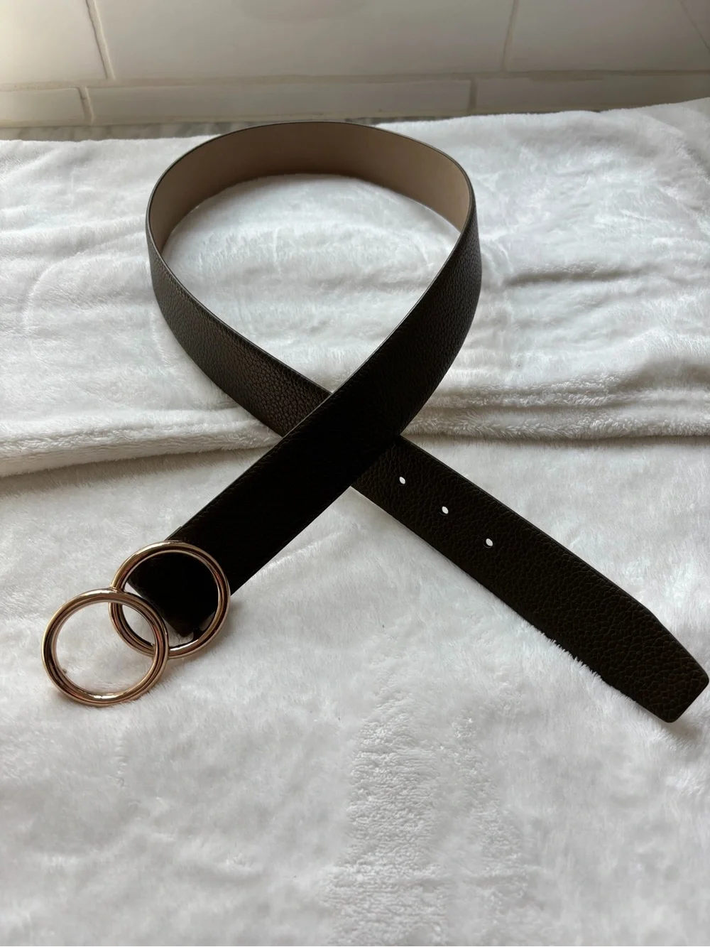 Women’s Black Double-Ring Faux Leather Belt